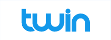 Twin Casino logo, blue text on a white background