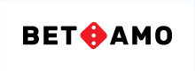 Betamo logo, black text and red dice on white background