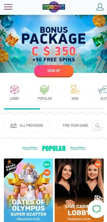 spinia homepage mobile