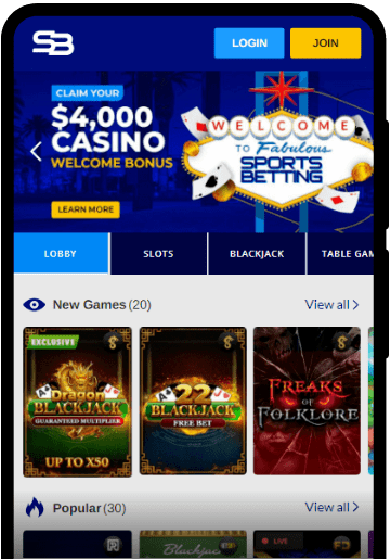 SportsBetting.ag lobby on a mobile device