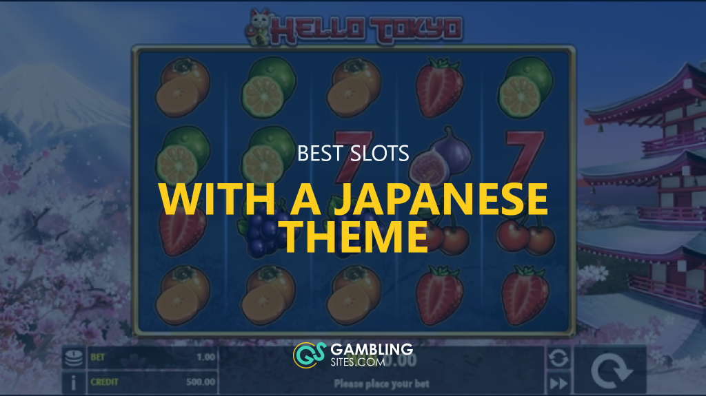 Best Slots with a Japanese Theme text centered, slot game in background