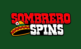 Sombrero Spins logo, red and white text and a hat on a green background