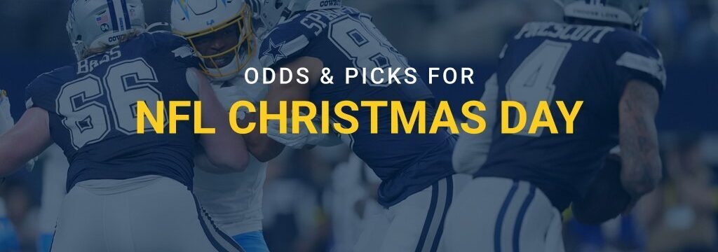 NFL players in action during a football game with text overlay reading “Odds & Picks for NFL Christmas Day” and GamblingSites.com branding.