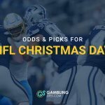 NFL players in action during a football game with text overlay reading “Odds & Picks for NFL Christmas Day” and GamblingSites.com branding.