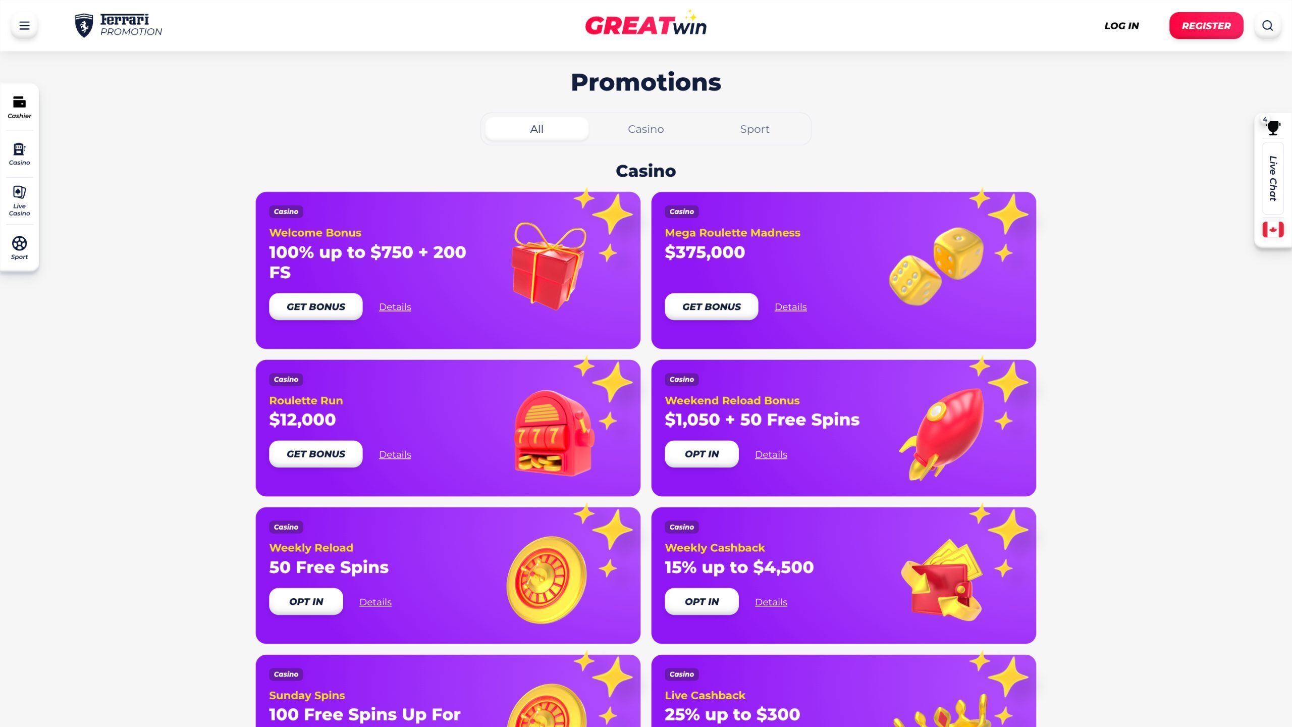 Greatwin Promotions Page Screenshot