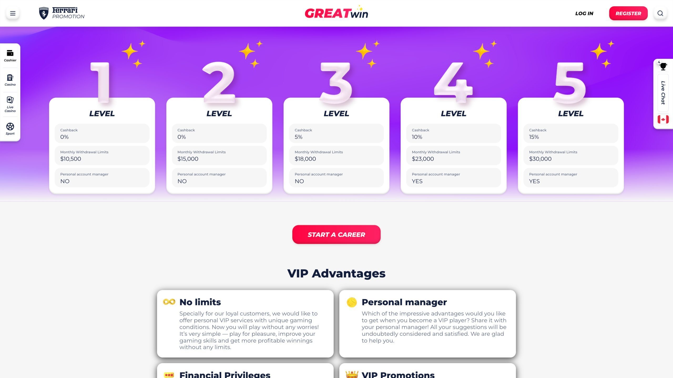 Greatwin VIP Page Screenshot