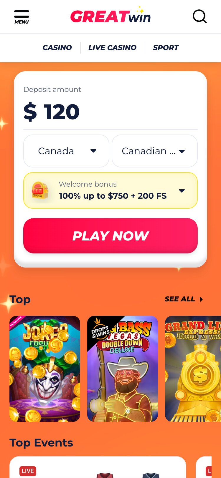 Greatwin Mobile Homepage Screenshot