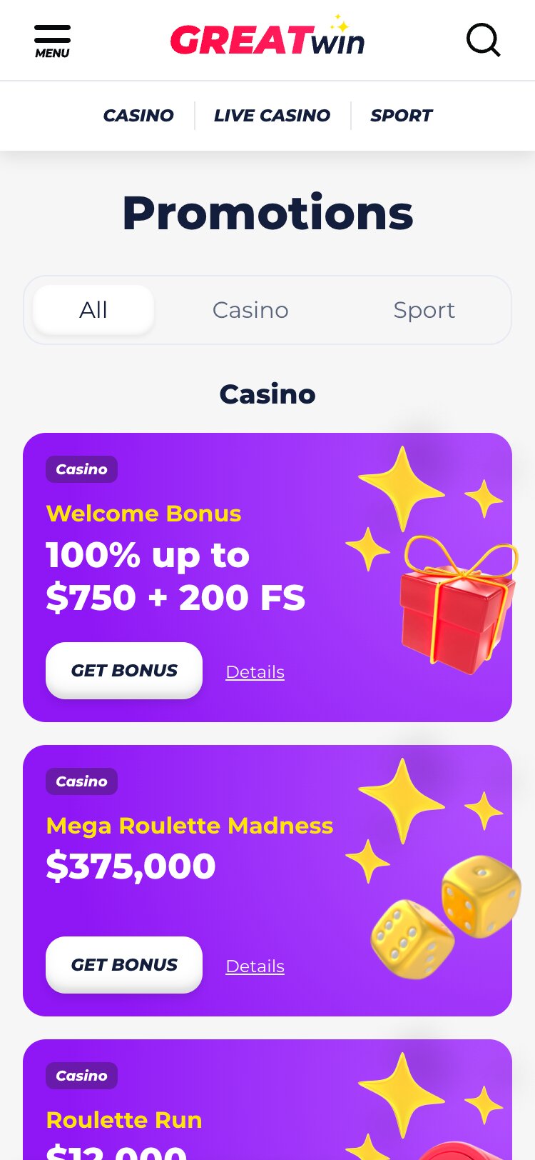 Greatwin Mobile Promotions Page Screenshot