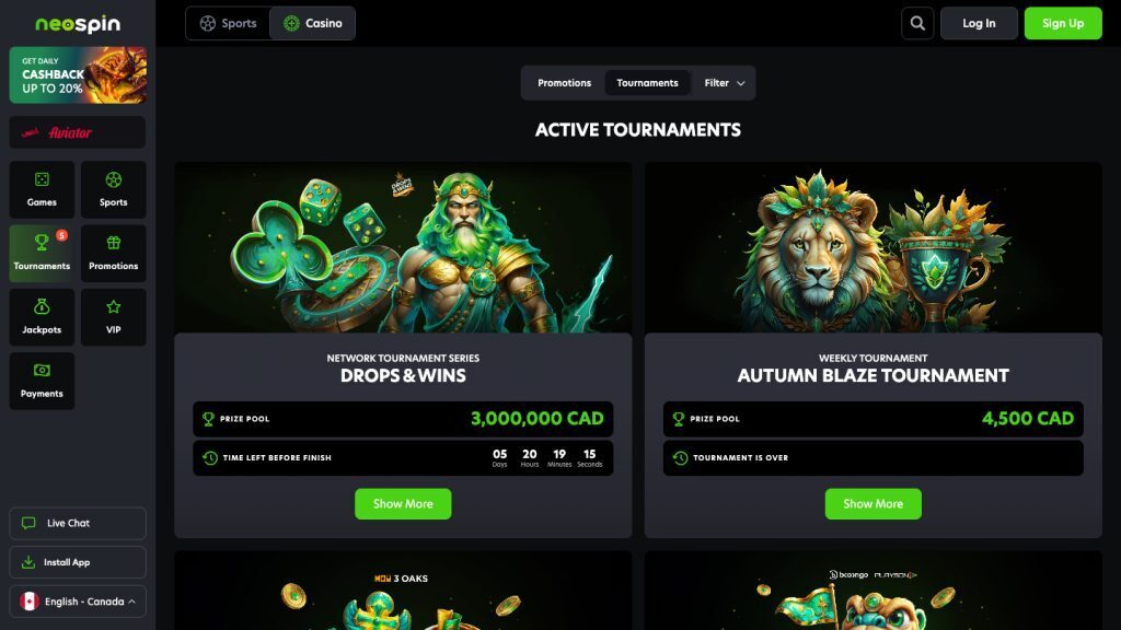 Neospin casino tournament