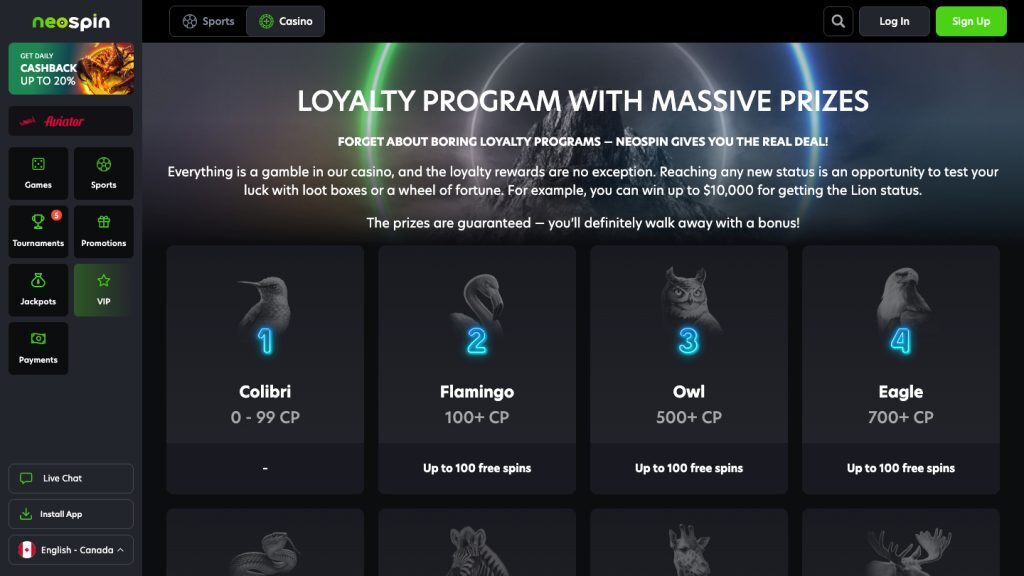 Neospin casino vip program