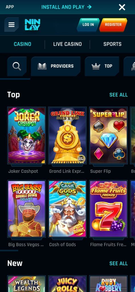 Ninlay Mobile Casino Page Screenshot