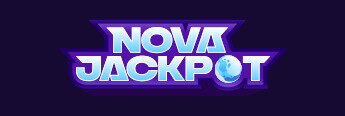 Nova Jackpot logo, light blue and purple text on dark purple background