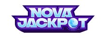 Nova Jackpot logo, light blue and purple text on white background