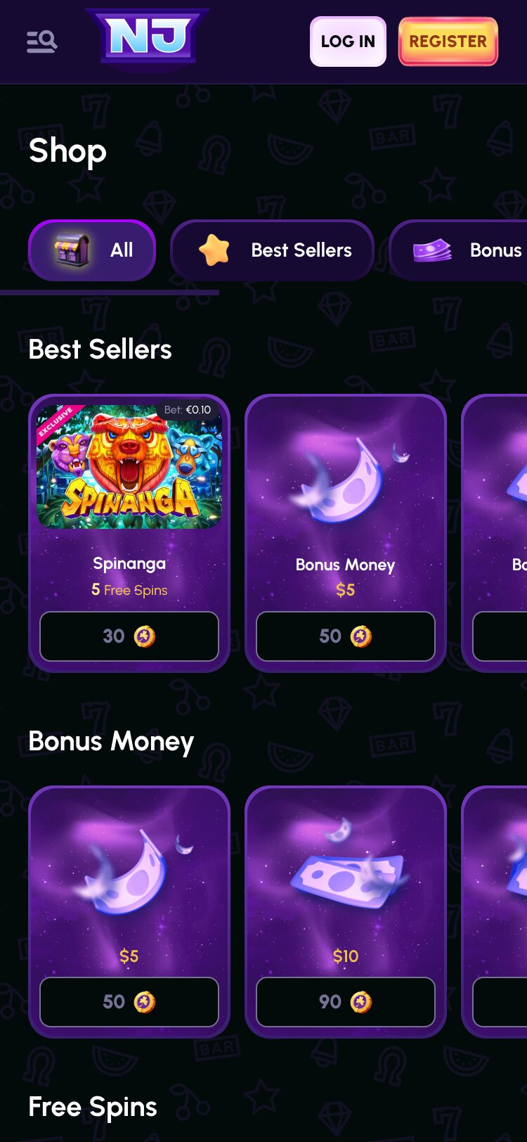 Nova Jackpot Mobile Shop Page Screenshot