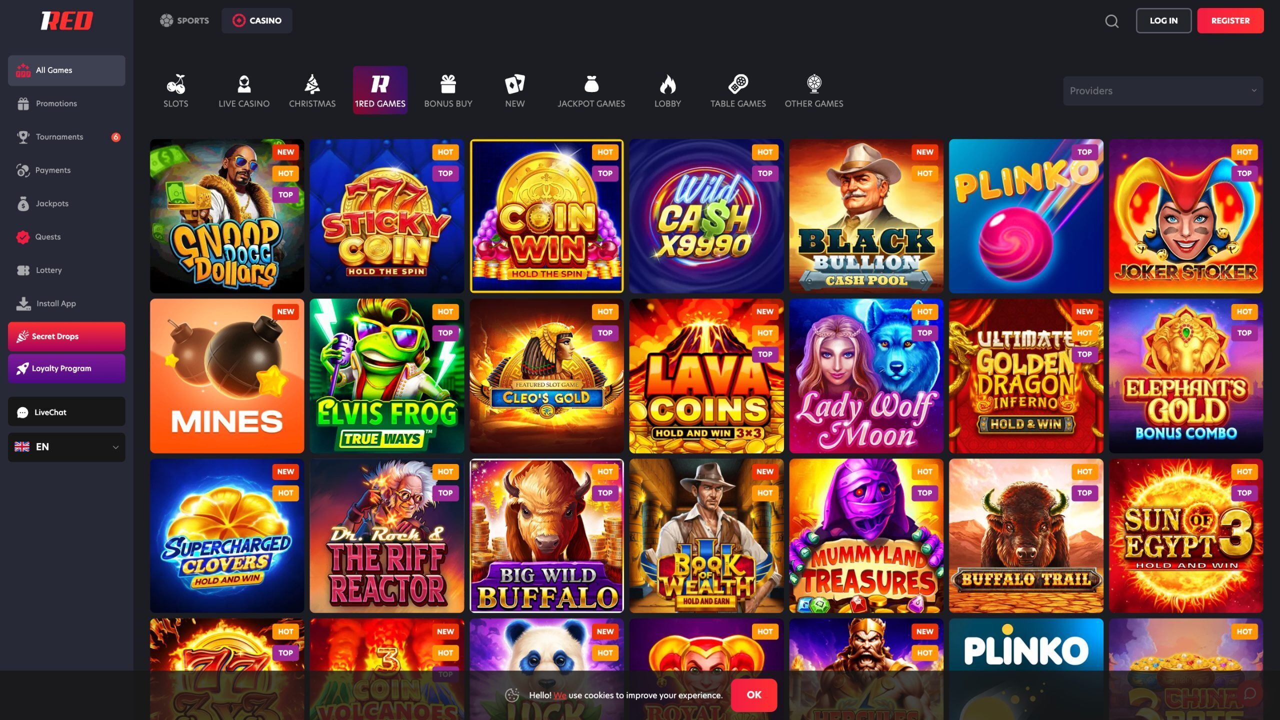 1Red Casino Page Screenshot