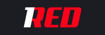1Red logo, red and white text on black background