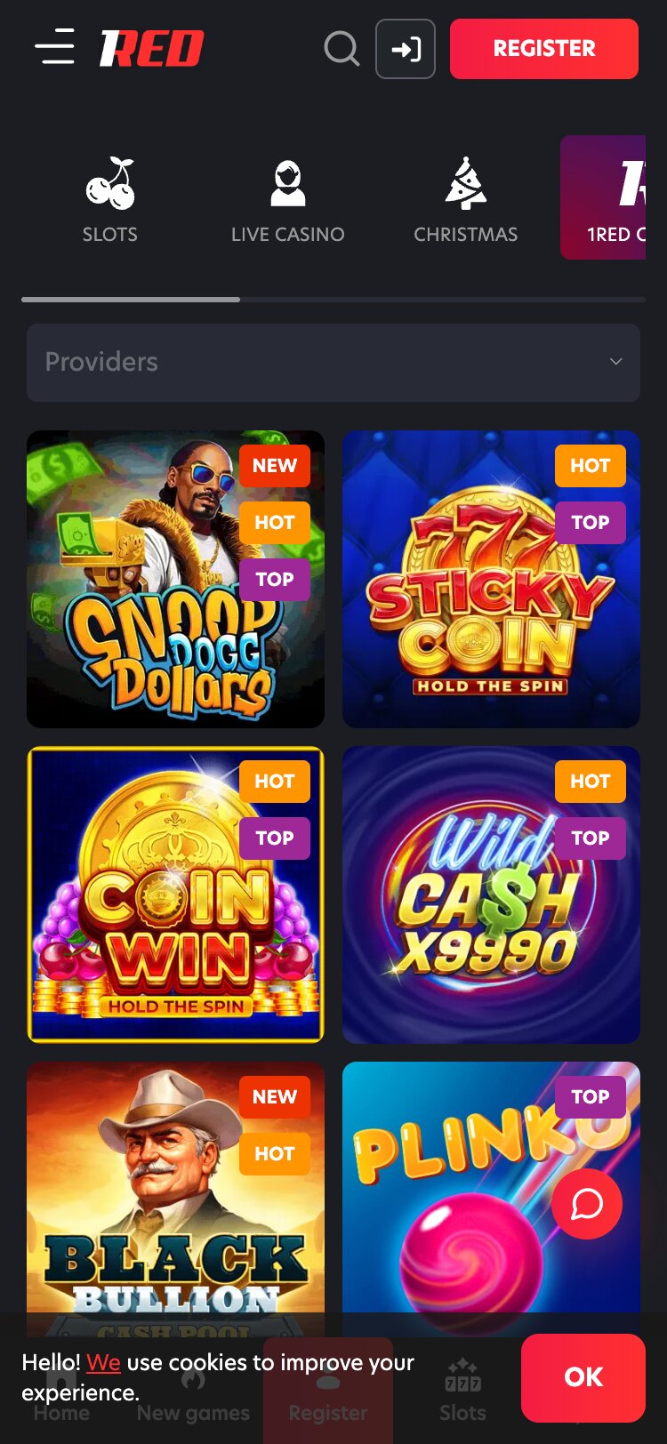 1Red Casino Mobile Casino Screenshot