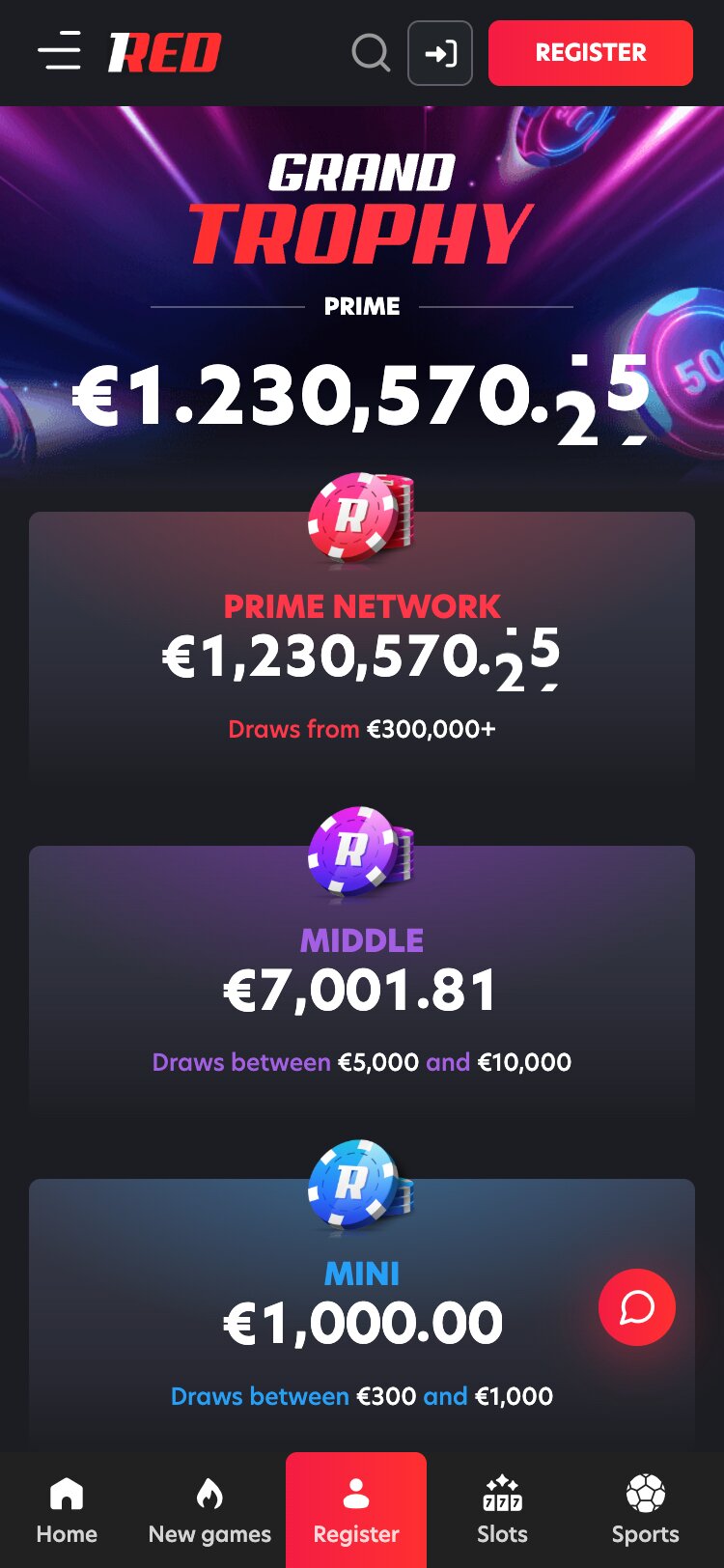 1Red Casino Jackpots Mobile Screenshot