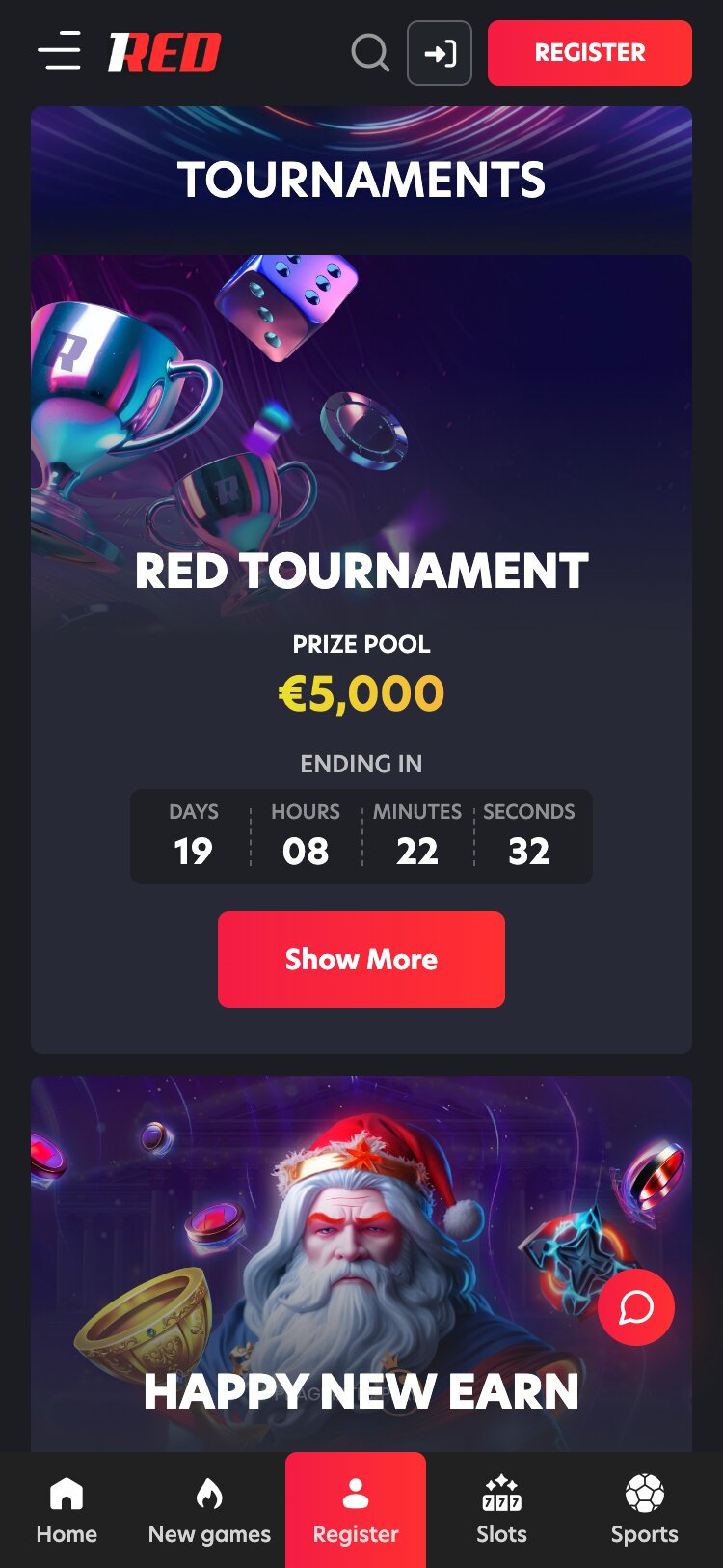 1Red Casino Tournaments Mobile Screenshot