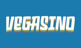 Vegasino logo, white text on light blue background