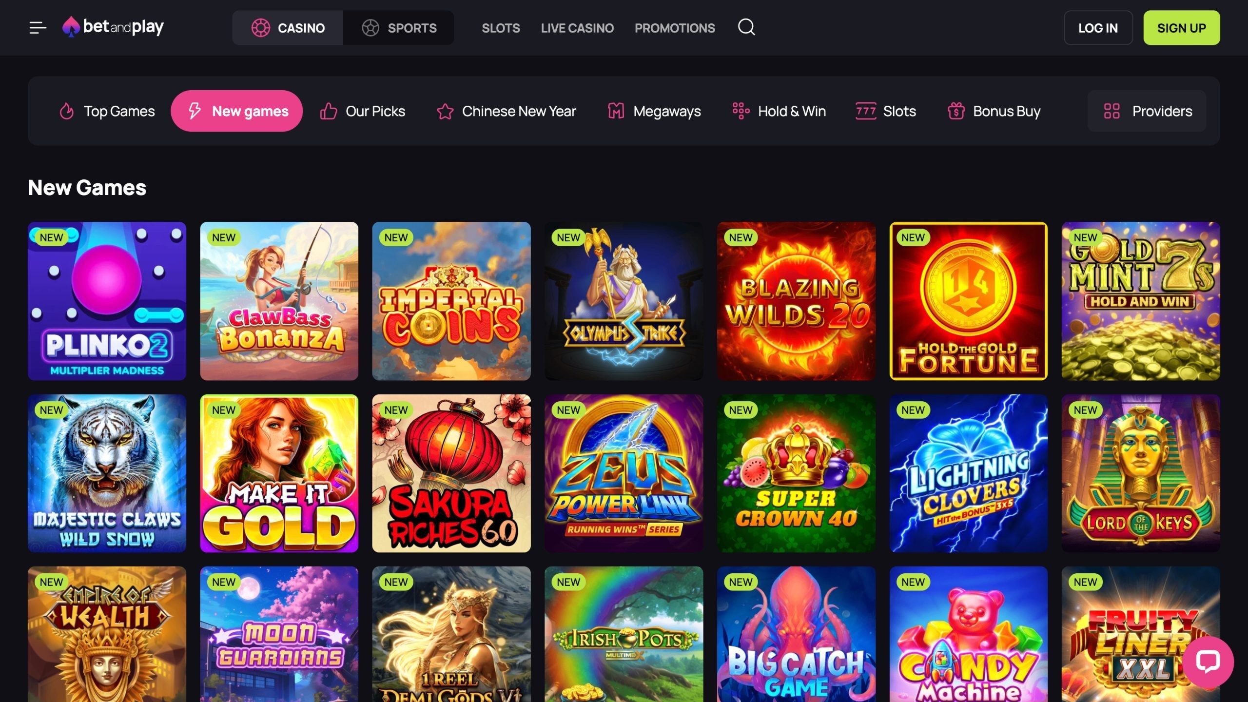 Betandplay Casino Page Screenshot