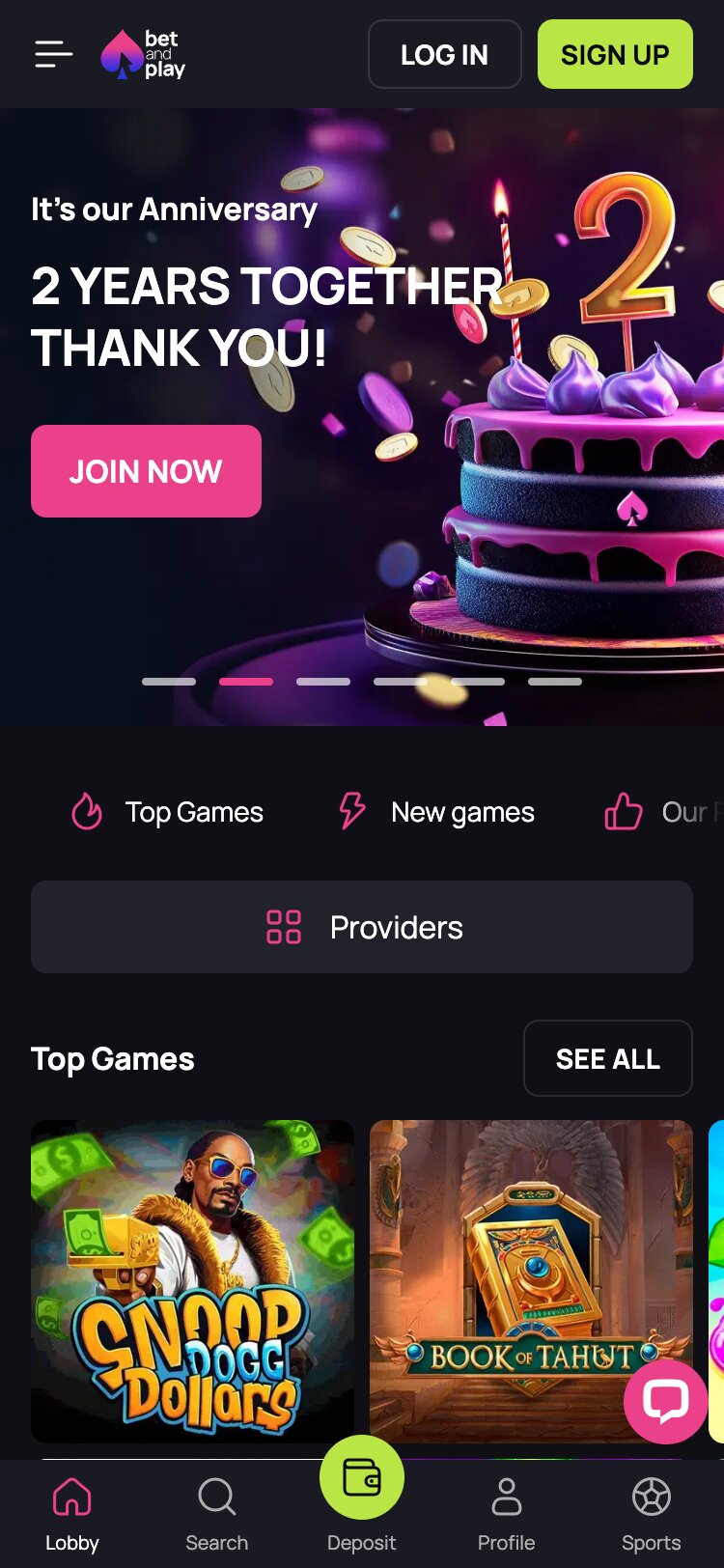 Betandplay Mobile Homepage Screenshot