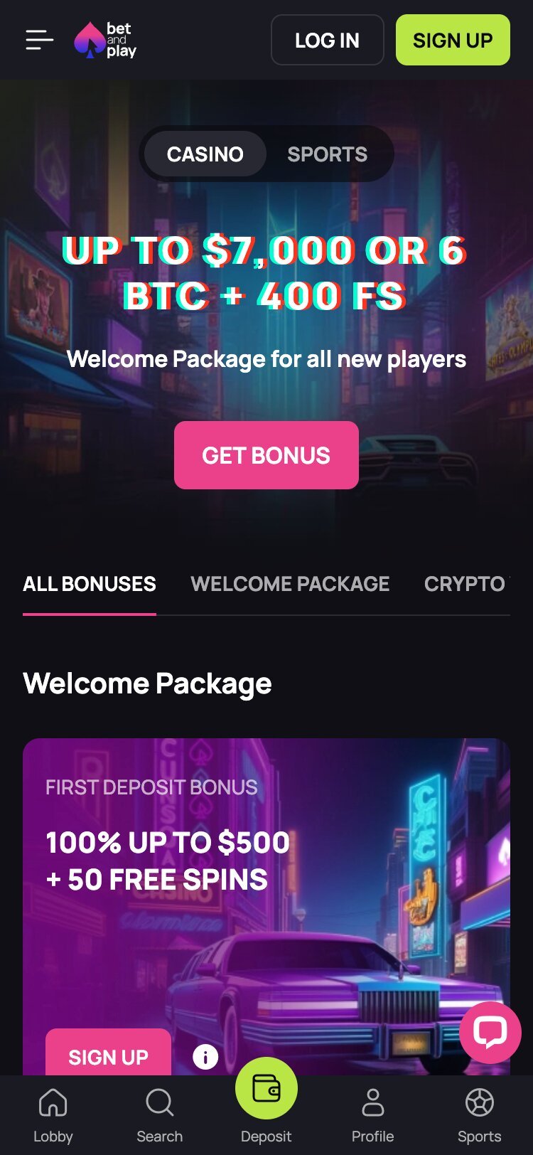 Betandplay Mobile Promotions Page Screenshot