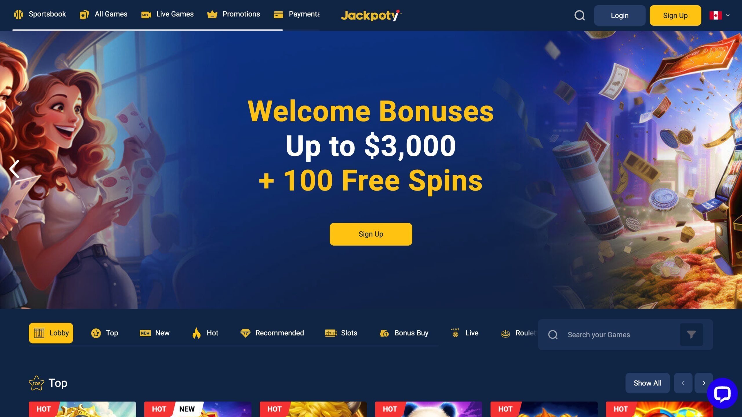 Jackpoty Homepage Screenshot