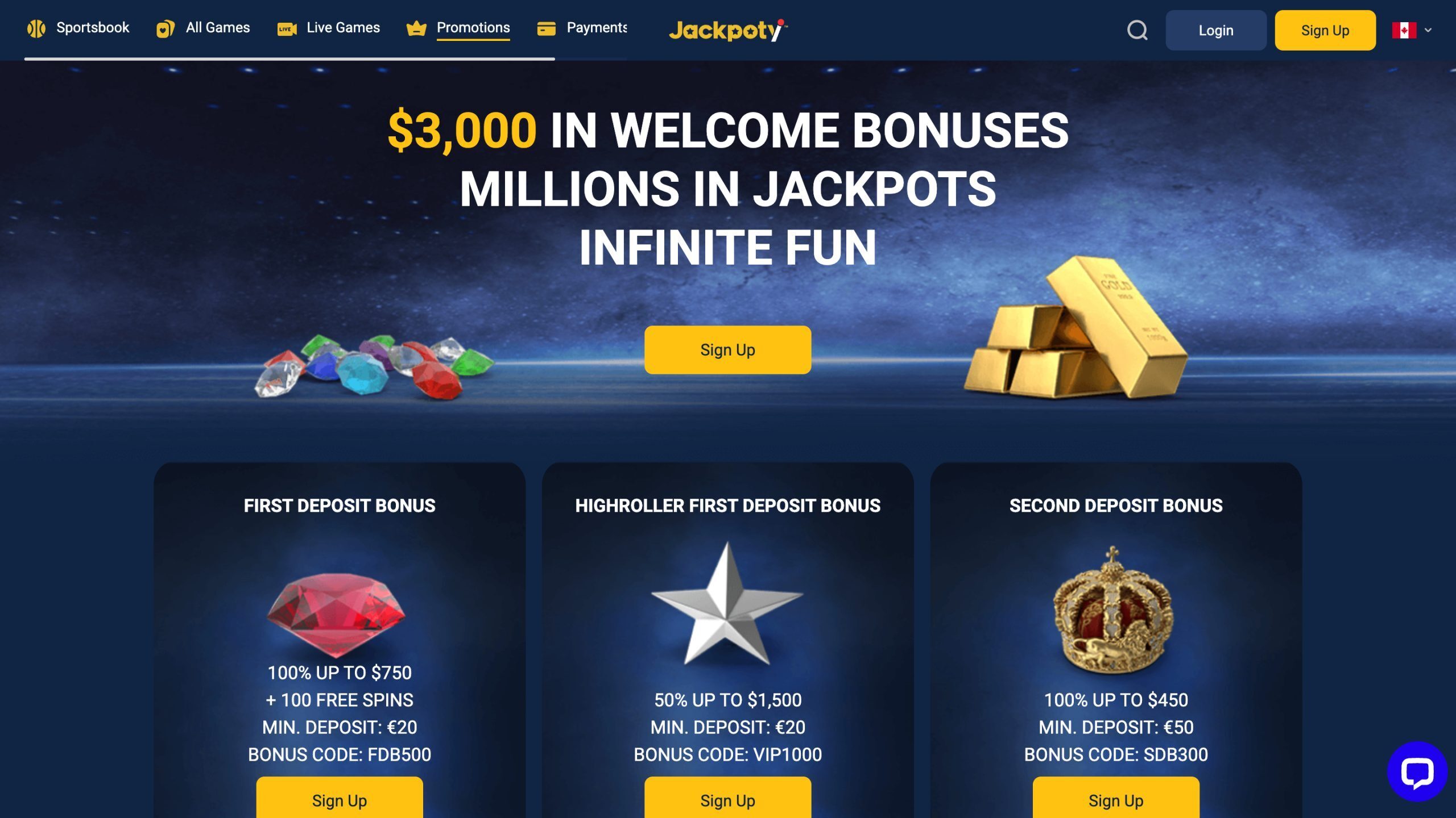 Jackpoty Promotions Page Screenshot