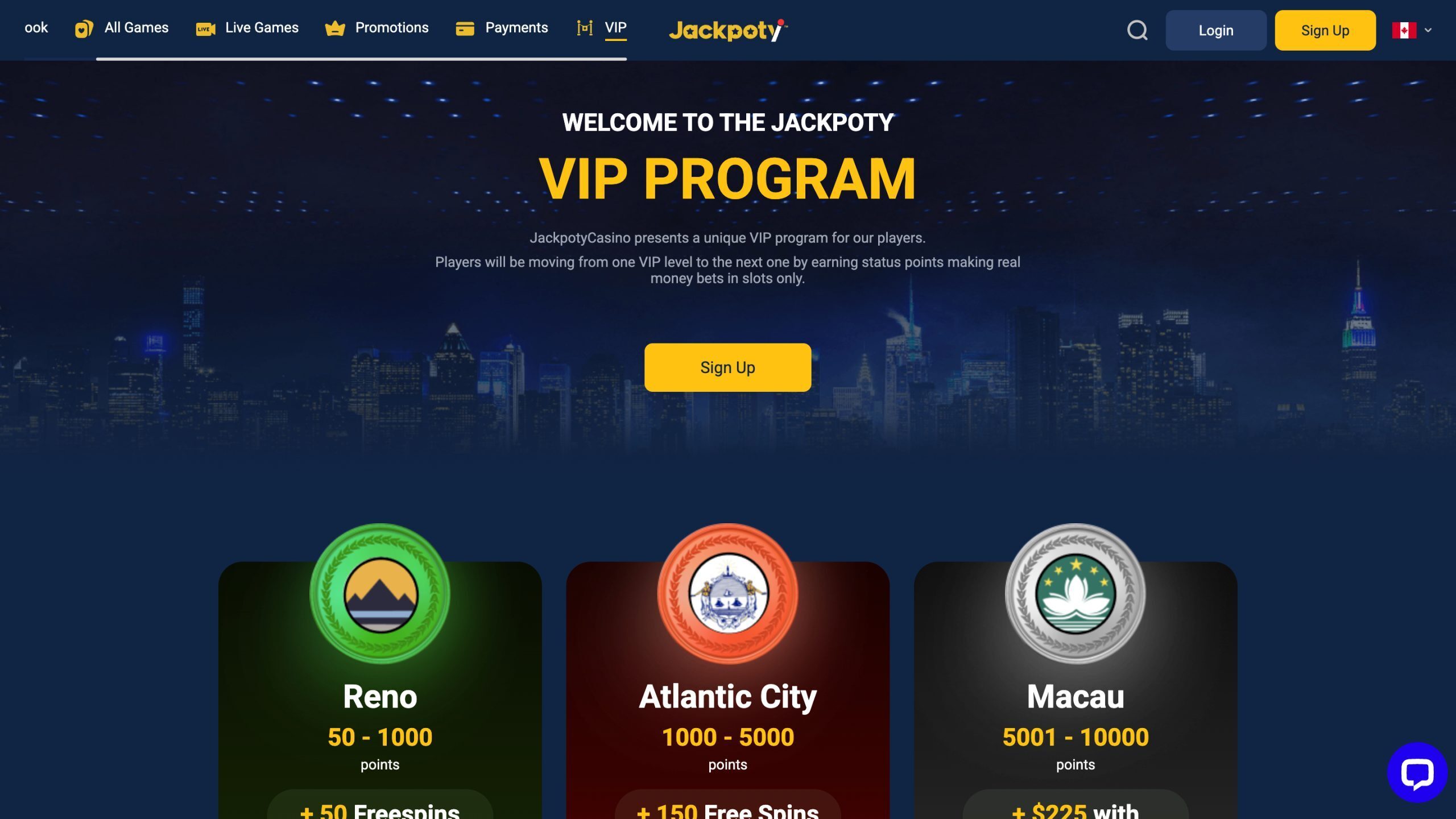 Jackpoty VIP Page Screenshot