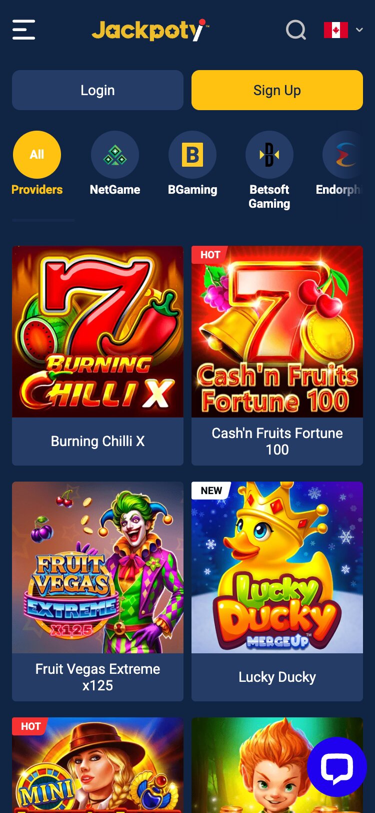 Jackpoty Mobile Casino Page Screenshot