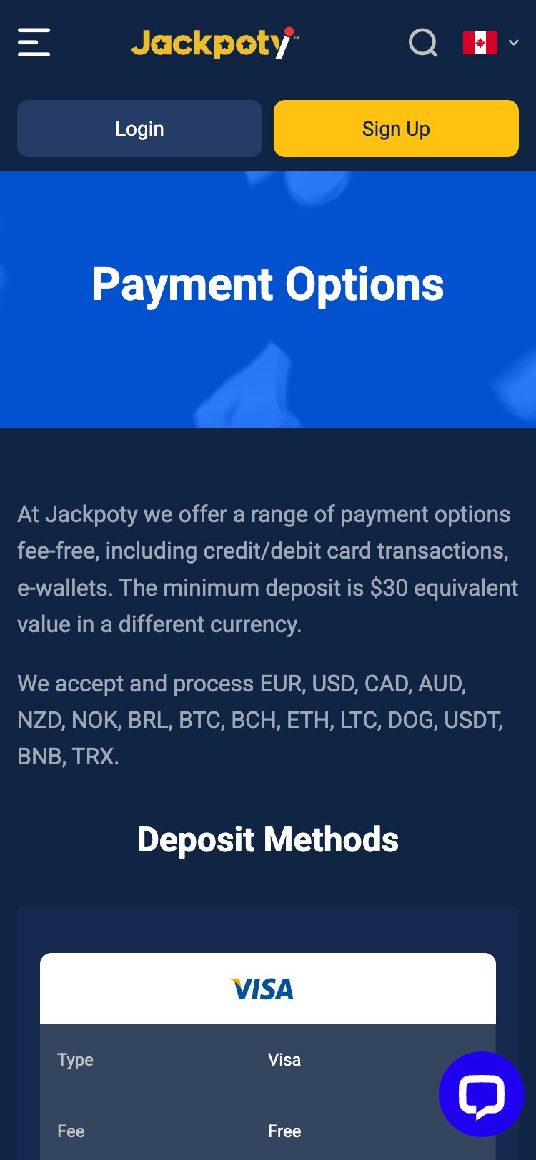 Jackpoty Mobile Payments Page Screenshot
