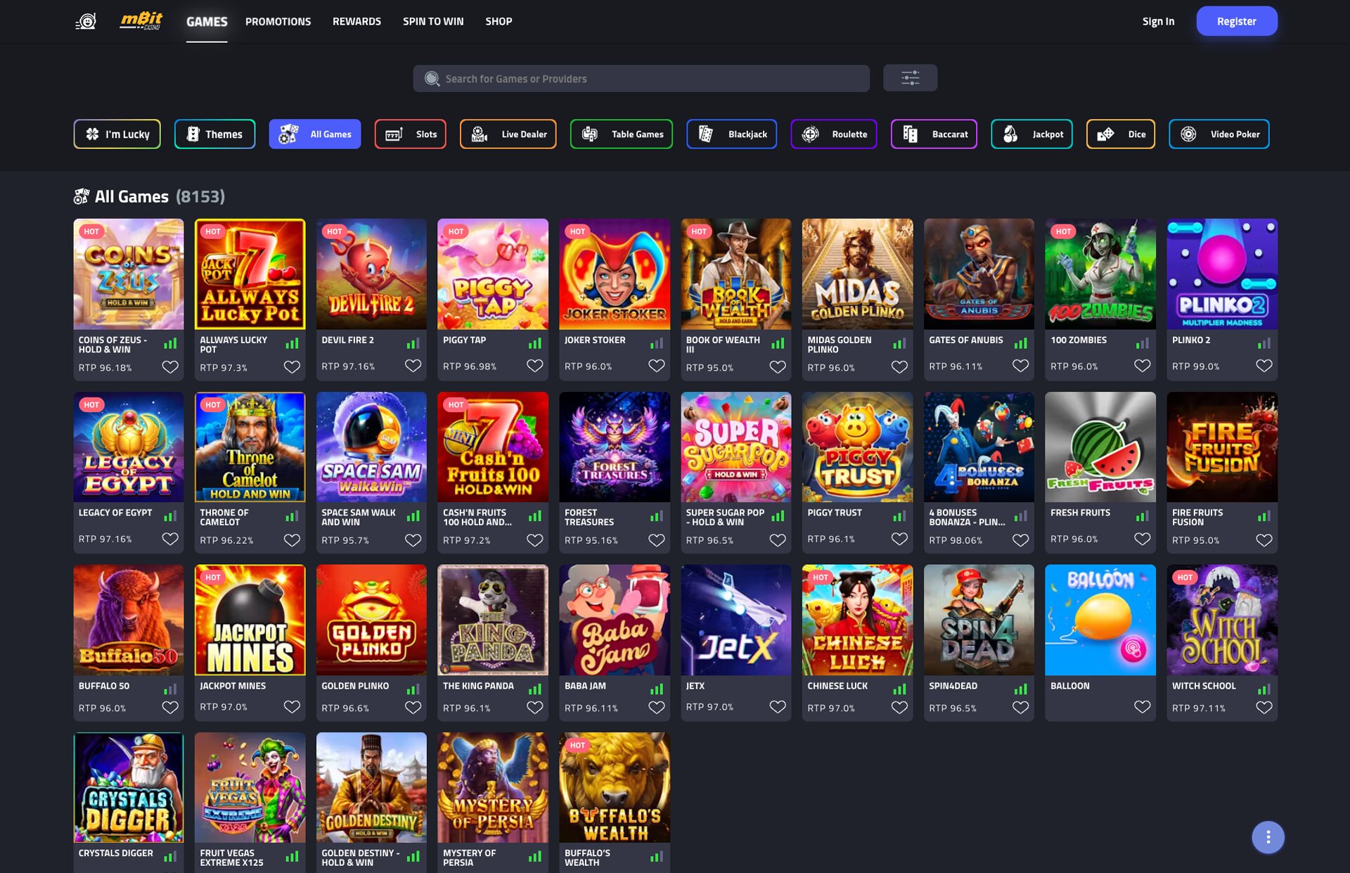 mBit Casino games