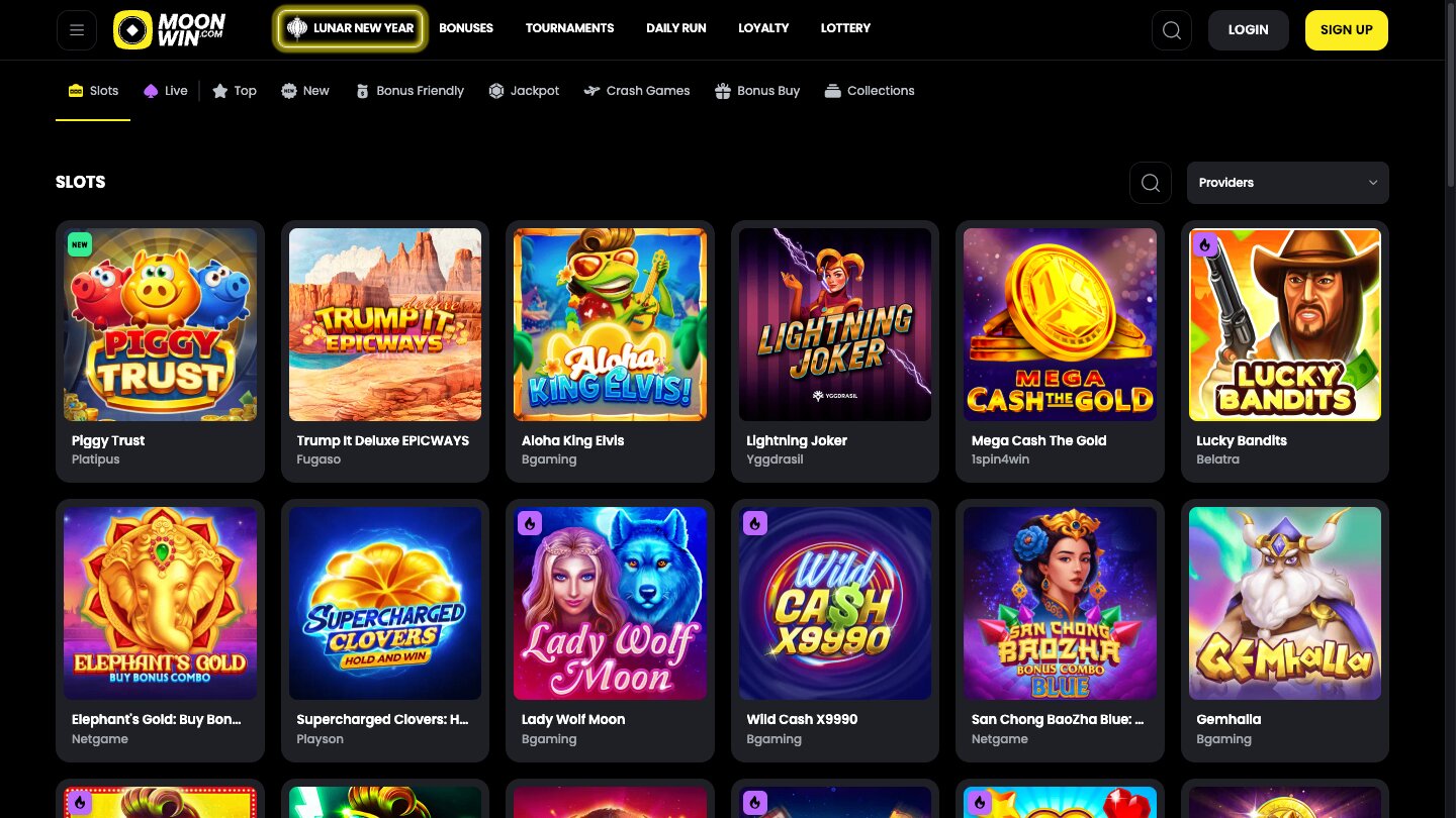 MoonWin Casino Games Page Screenshot