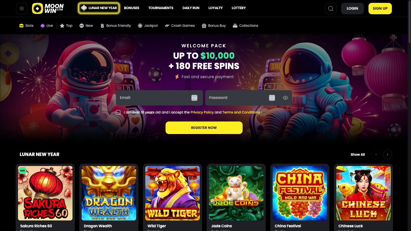 MoonWin Casino Homepage Screenshot