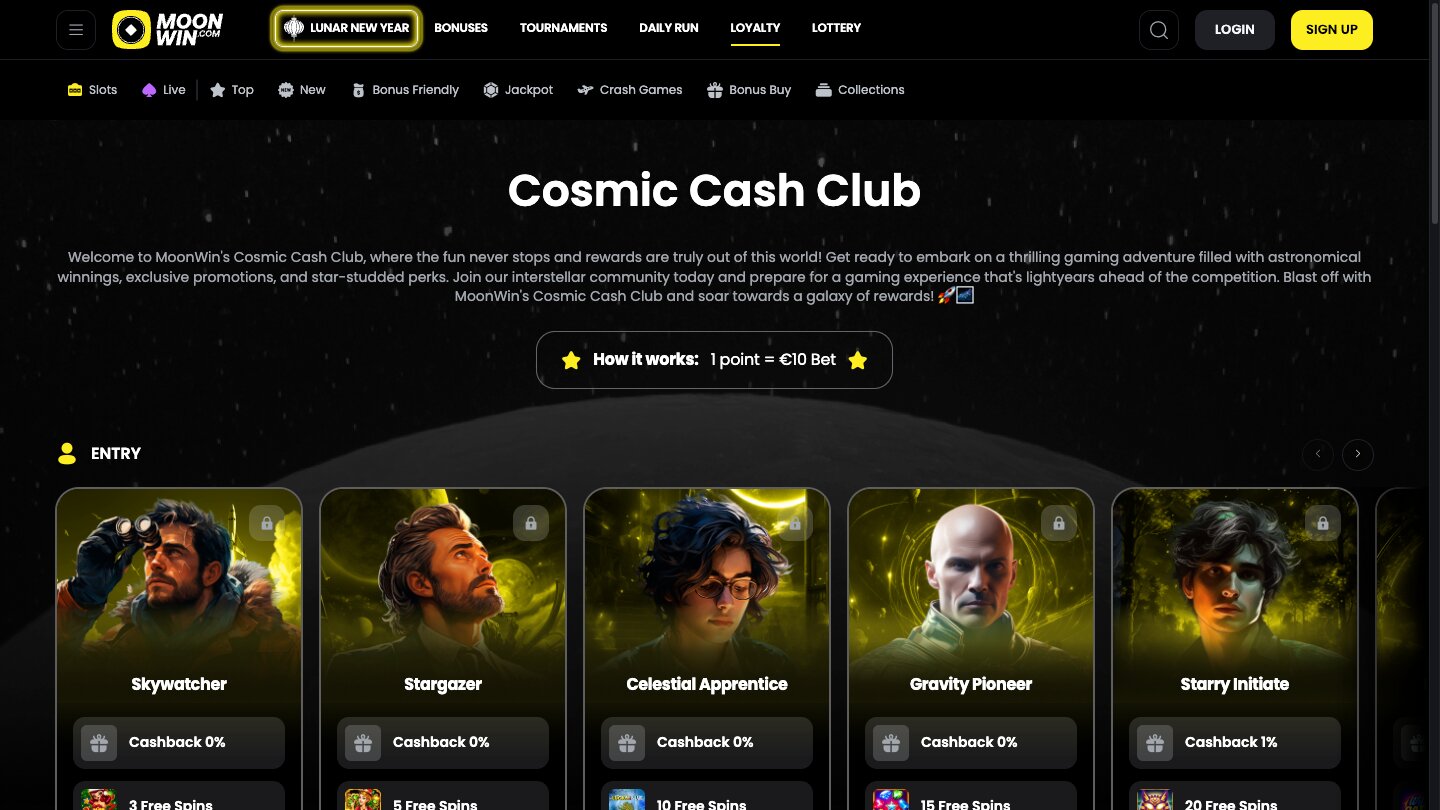 MoonWin Casino Loyalty Page Screenshot