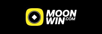 Moonwin logo, yellow logo and white text on black background