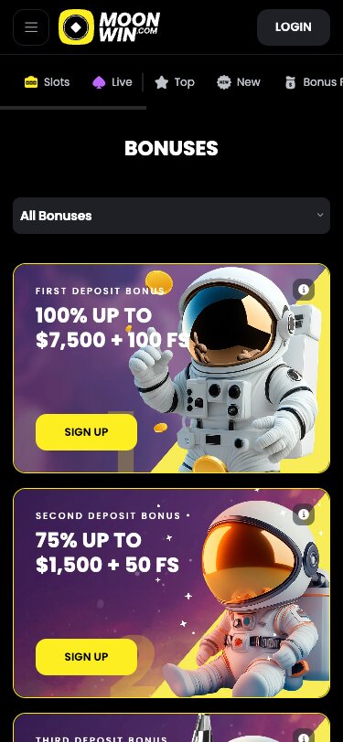 MoonWin Casino Mobile BonusesPage Screenshot