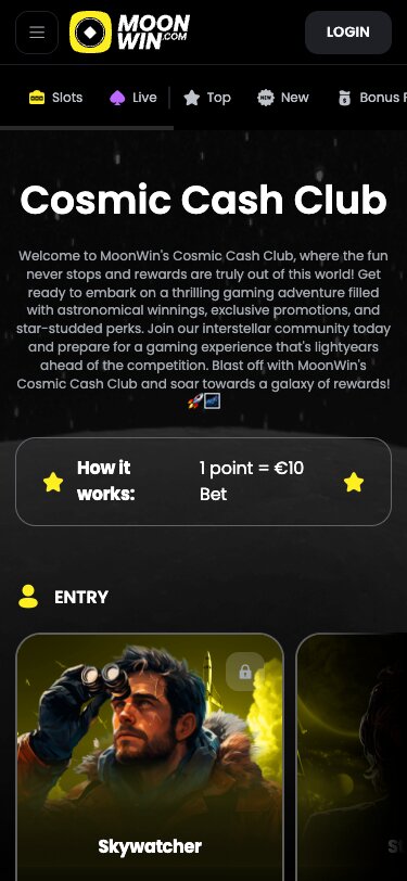 MoonWin Casino Mobile Loyalty Page Screenshot