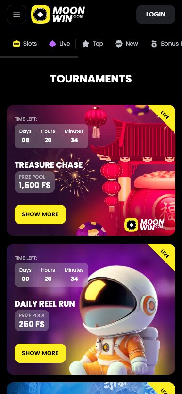 MoonWin Casino Mobile Tournaments Page Screenshot