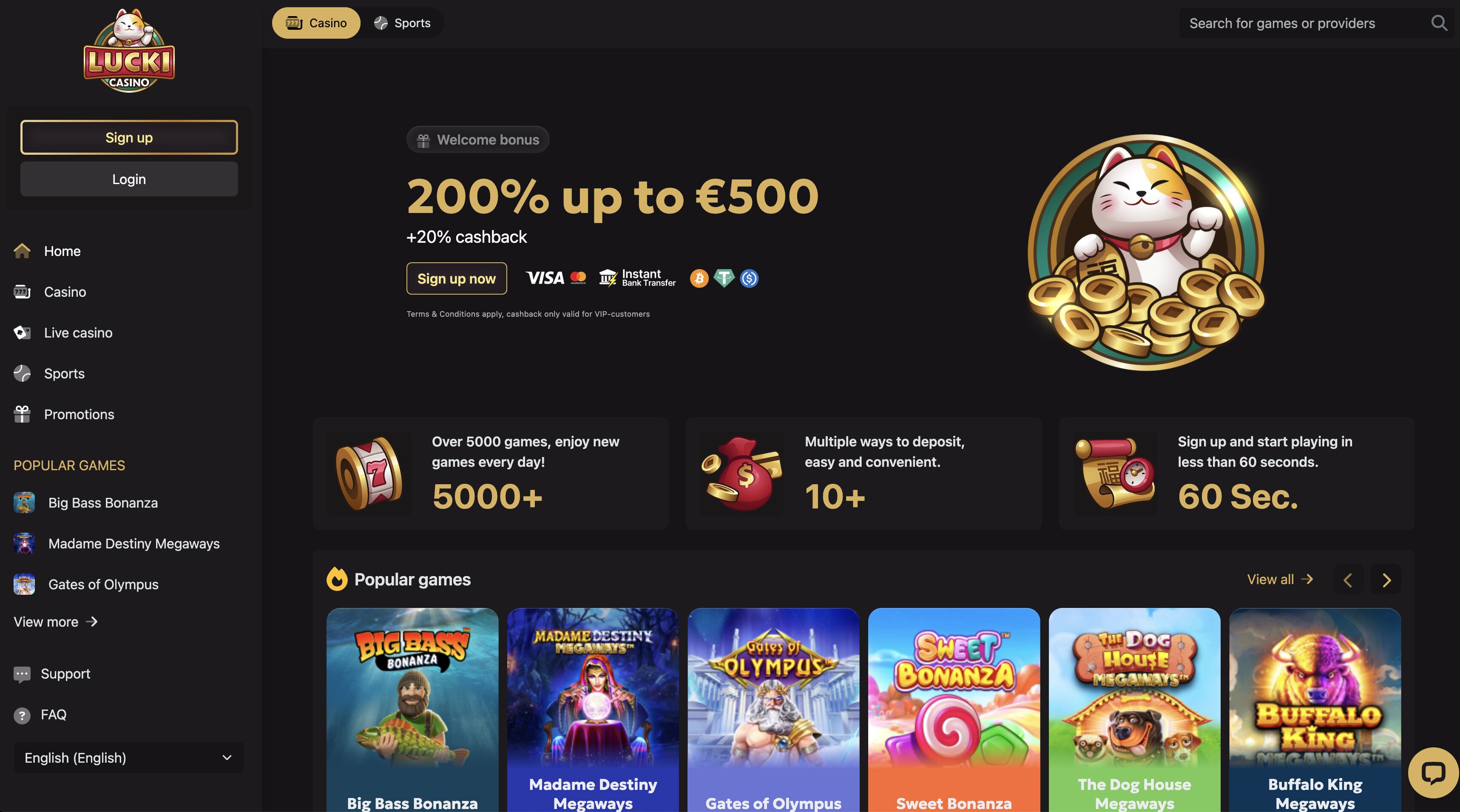 Lucki Casino game lobby