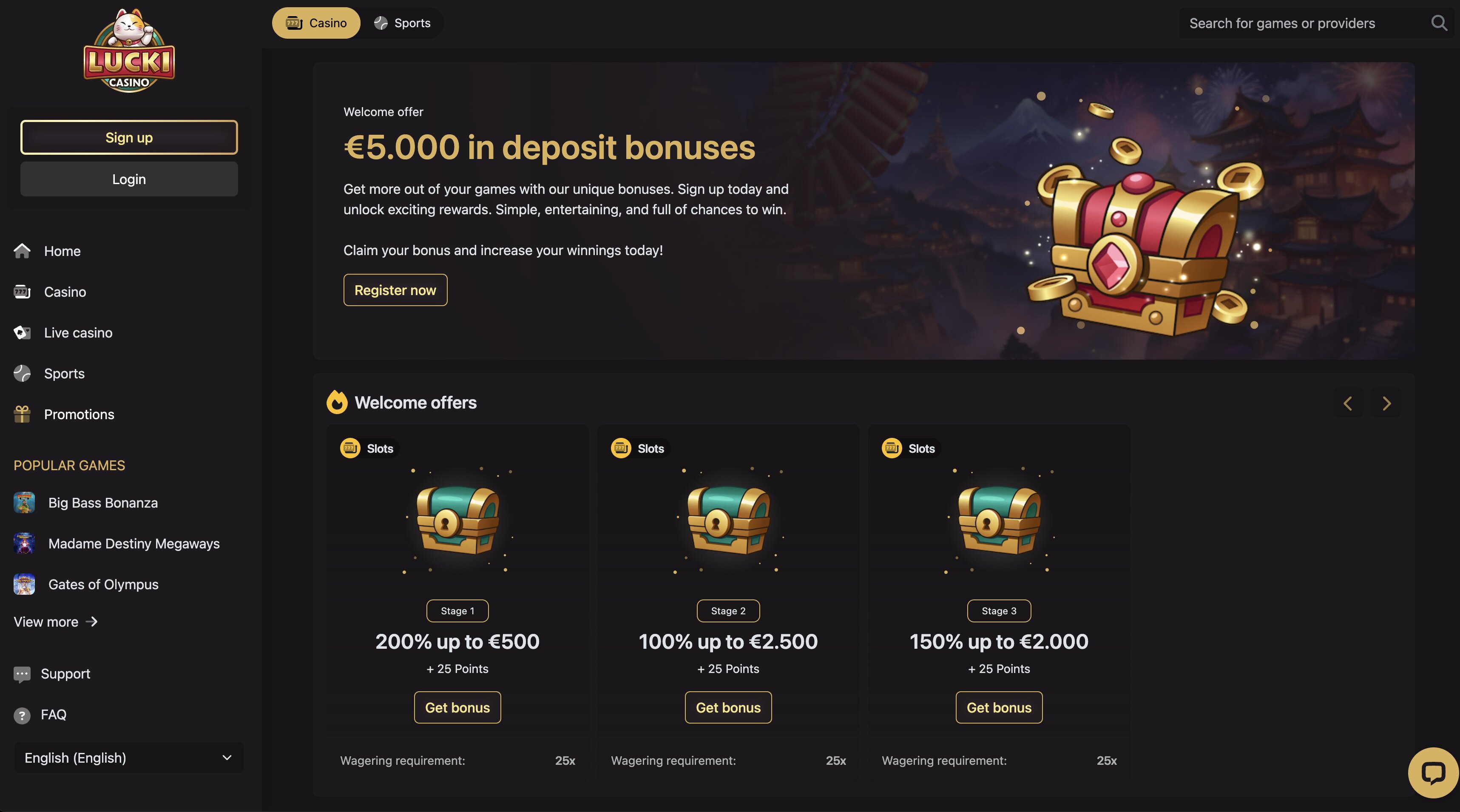 Lucki Casino bonuses