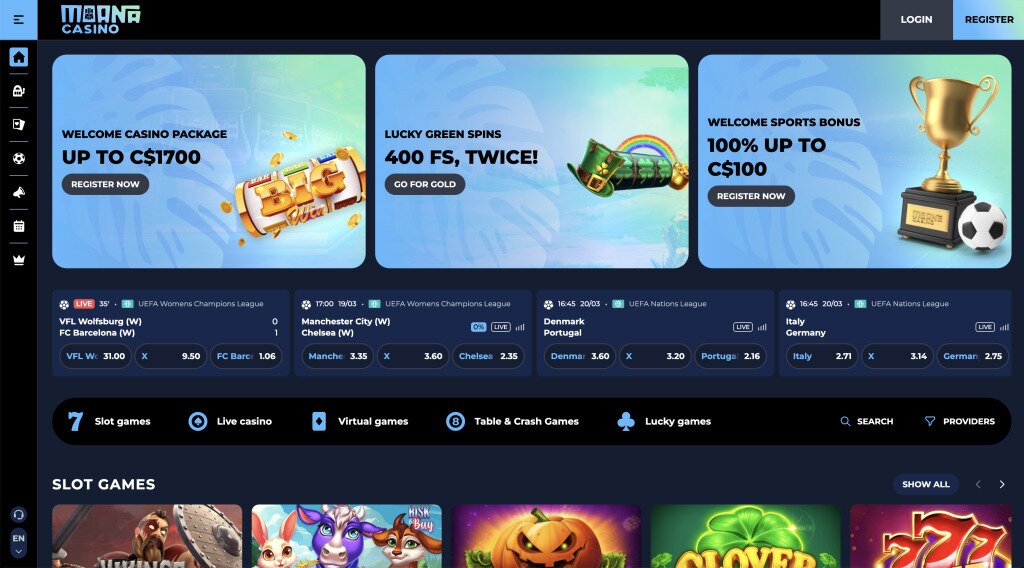 Moana Casino Homepage Screenshot