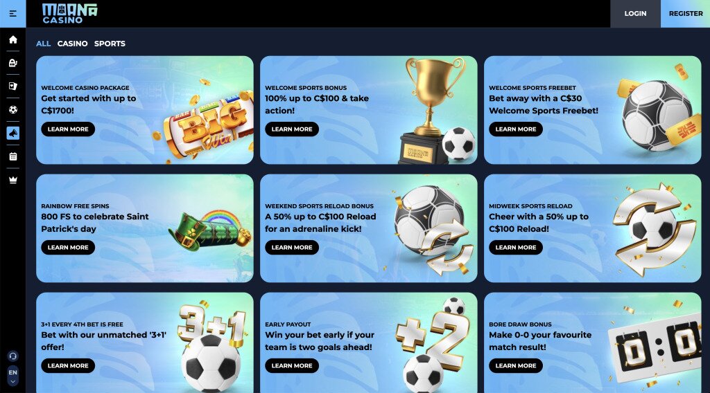 Moana Casino Bonuses Page Screenshot