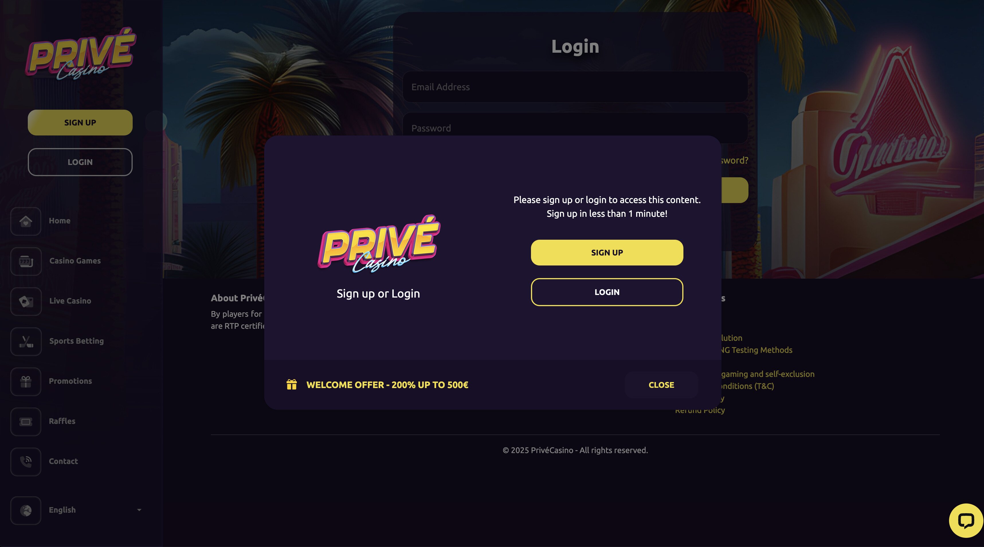 Prive Casino sign up