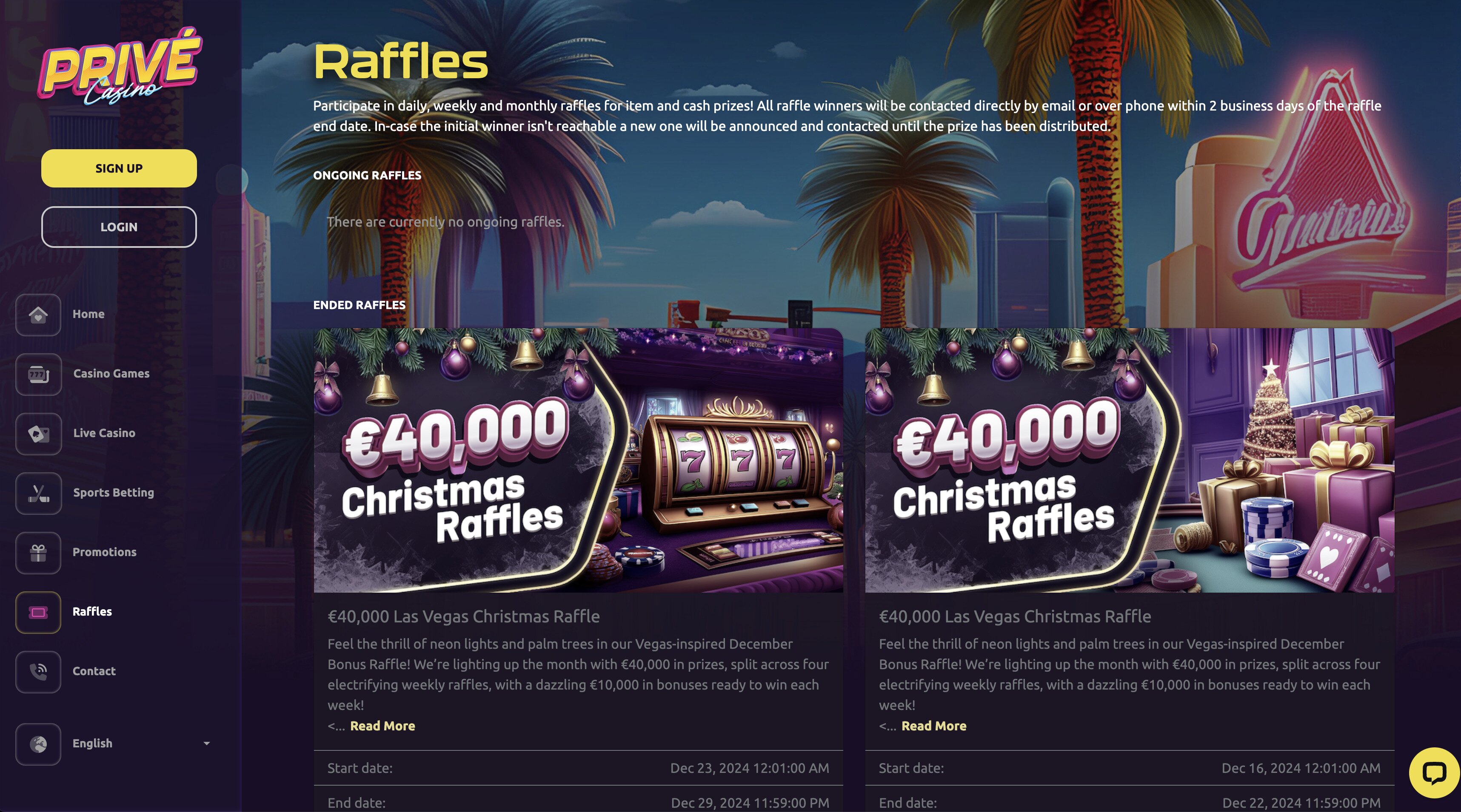 Prive Casino raffles
