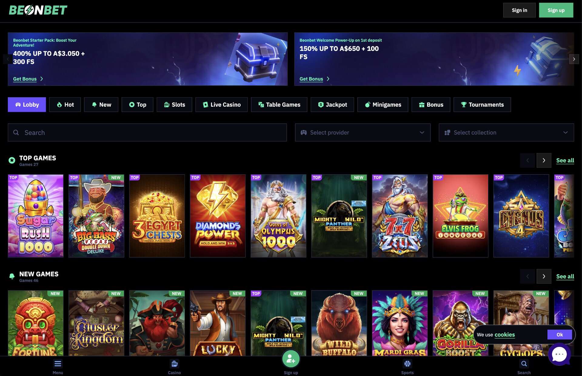 BeonBet Games Page Screenshot