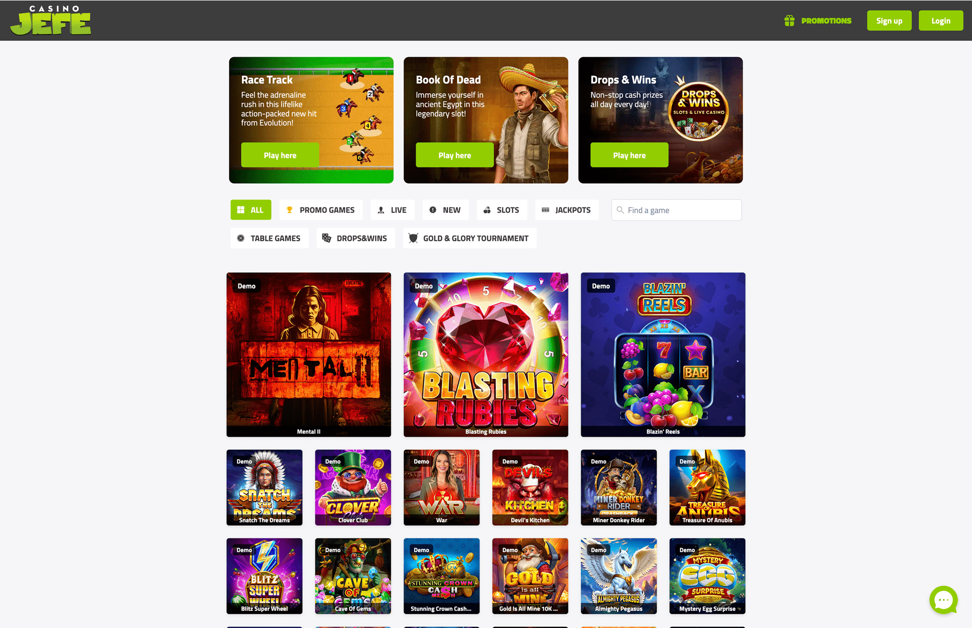 CasinoJEFE Games Page Screenshot