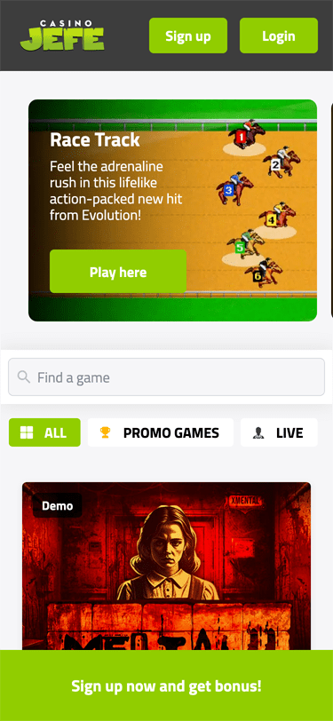 CasinoJEFE Mobile Casino Games Page Screenshot