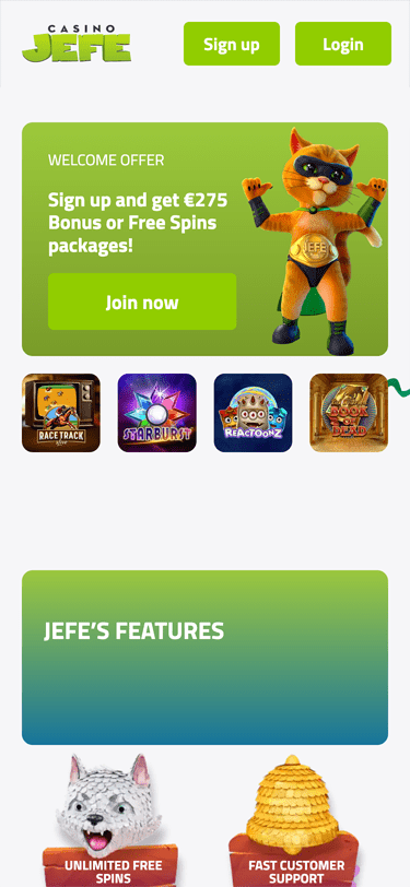 CasinoJEFE Mobile Homepage Screenshot